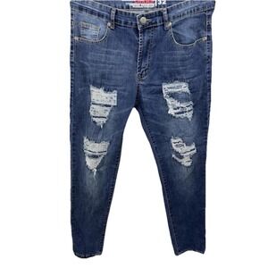 VTG Y2K Chams Straight Leg Jeans Mens 32x30 Blue Denim Distressed Pockets Cotton